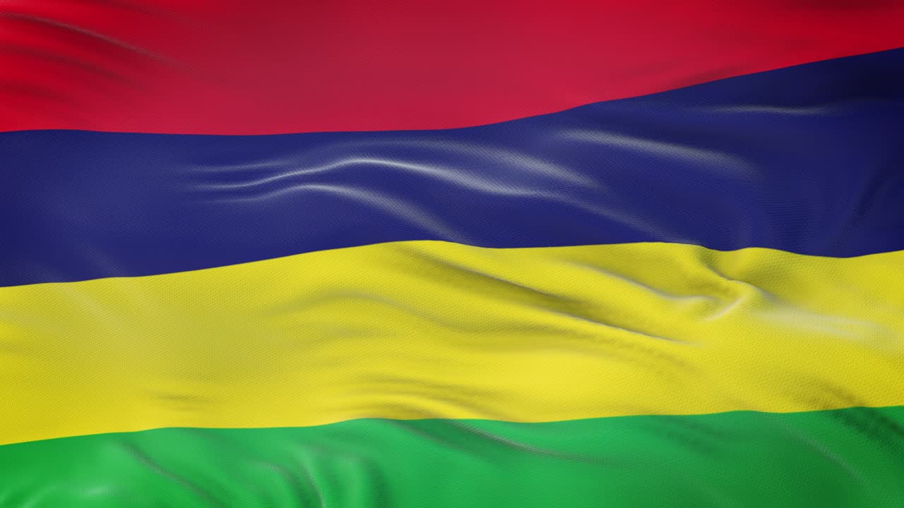 Mauritius flag waving in the wind with highly detailed fabric texture. Seamless loop