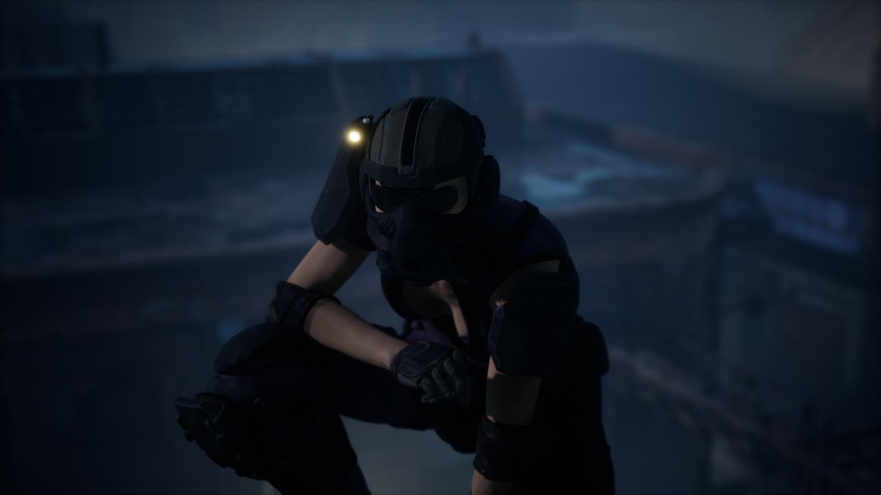 mujer al estilo de cyberpunk en el techo