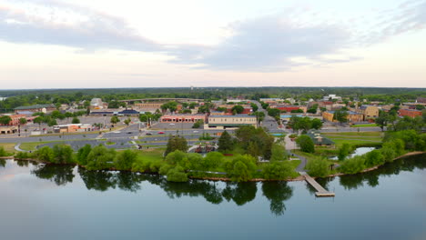 Aerial-dolly-of-Lake-Bemidji-and-downtown-Bemidji