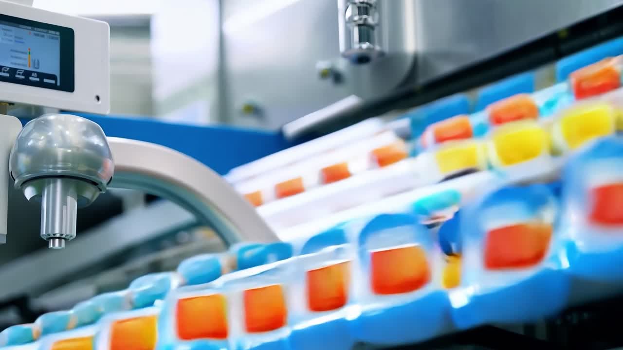 Close-up of a conveyor belt in a food production factory