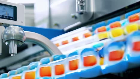 close-up of a conveyor belt in a food production factory