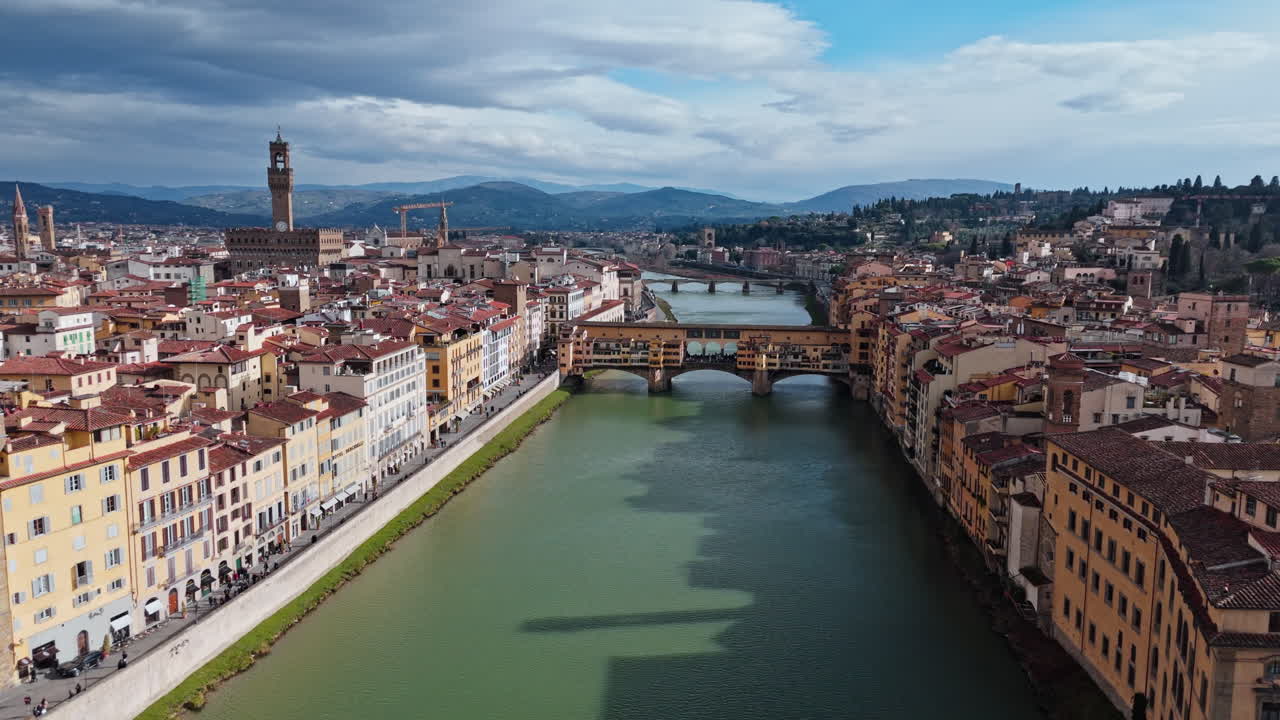 Historic Ponte Vecchio bridge over the Arno River in Florence, Italy, scenic view