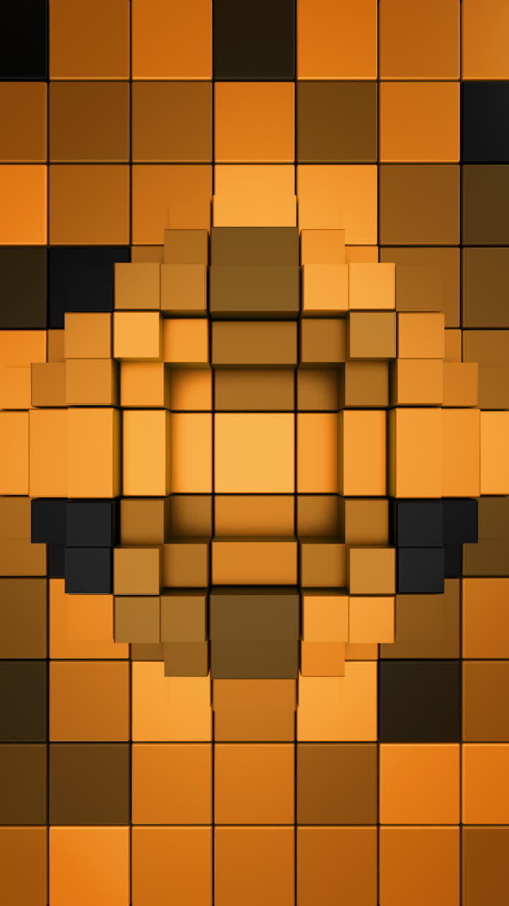 Orange 3D Voxel Geometric Vertical Pattern Background with Looping Motion. 3D rendering