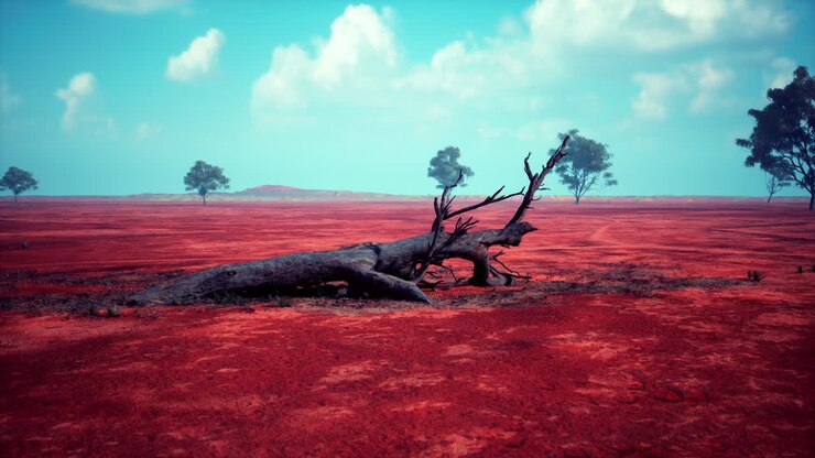 Albero morto in un paesaggio desertico rosso