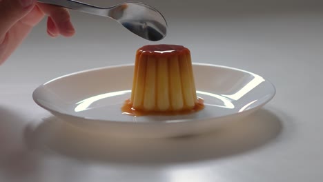 pudding dessert served in slow motion delicious jelly cake 4k