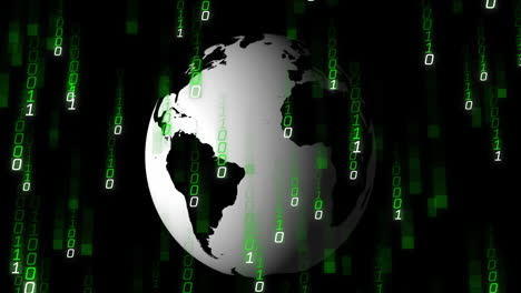 animation of binary coding data processing over globe