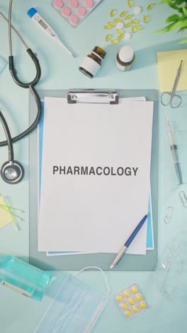 vertical video of pharmacology written on medical paper