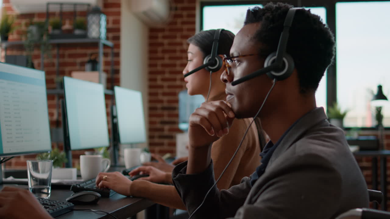 Employee with impairment working at customer care service