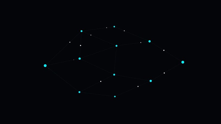 Nodi di rete digitali astratti che si connettono e si muovono su sfondo scuro