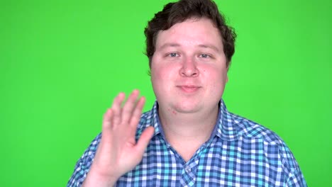 handsome man saluting on green screen chroma key