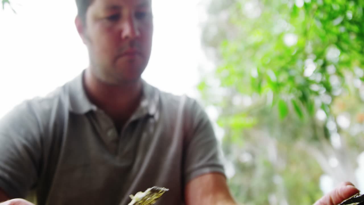 Beekeeper removing beeswax from beehive