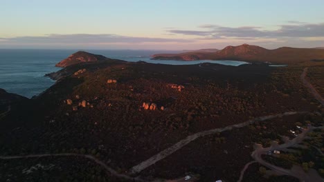 Drone flying over rocky mountains in Esperance, Western Australia