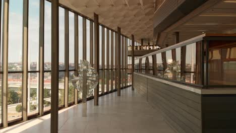 inside of prague congress centre, interesting design of entrance hall