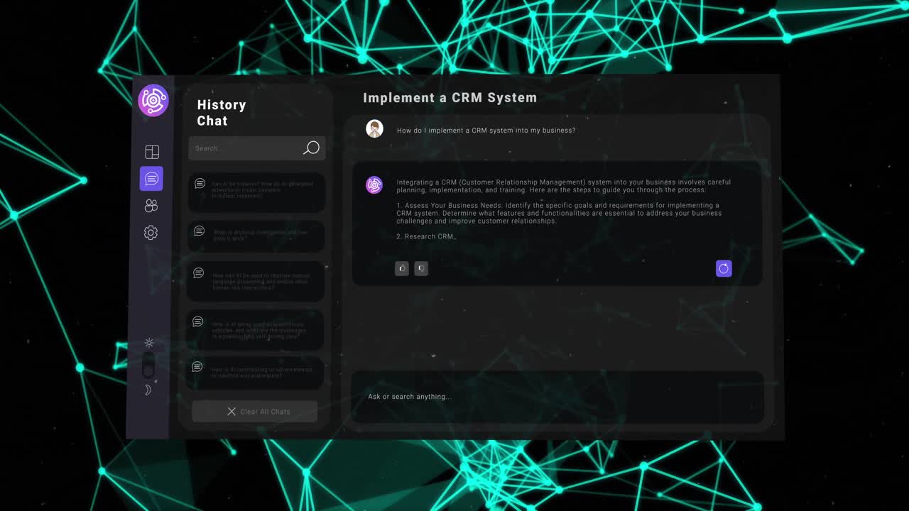 animación del procesamiento de datos de chat sobre la pantalla