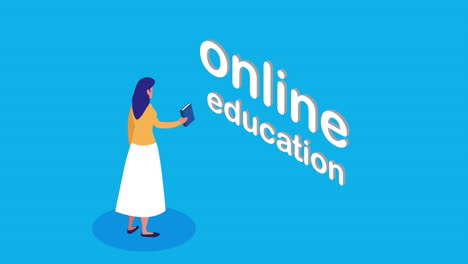 education online with female student using ebook