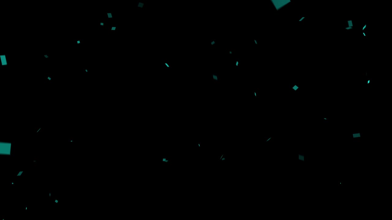 Blue confetti pieces gently fall and float in a seamless loop. Isolated on a black background with alpha channel for easy overlay. Perfect for parties, corporate events, or celebrations