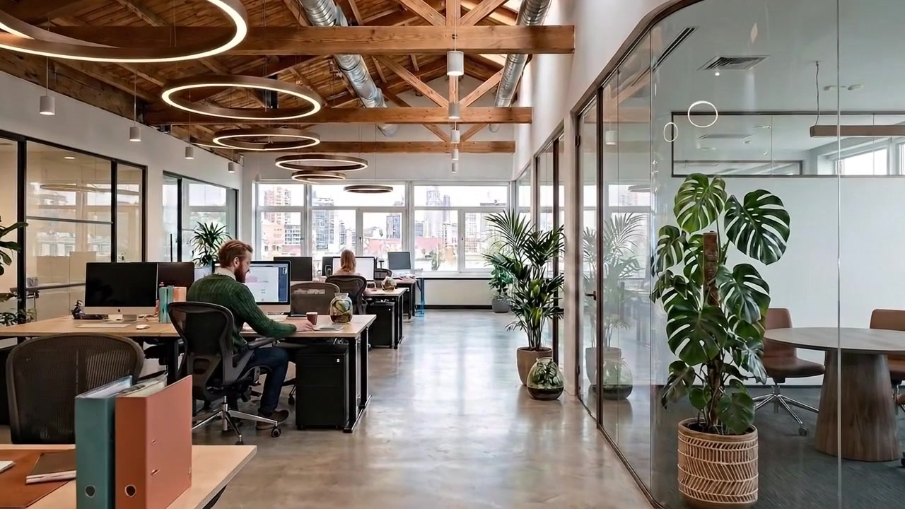 Modern Corporate Office Interior With Employees at Desks