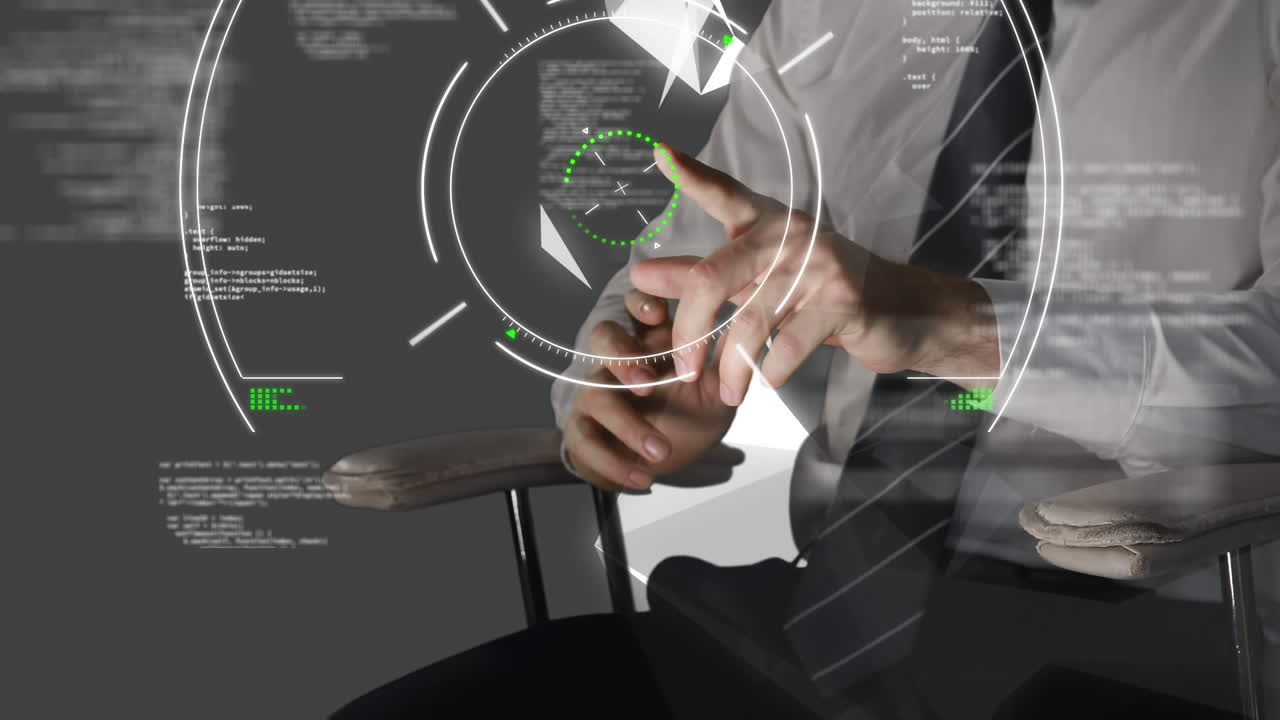 hombre sentado haciendo clic en el botón de animación.