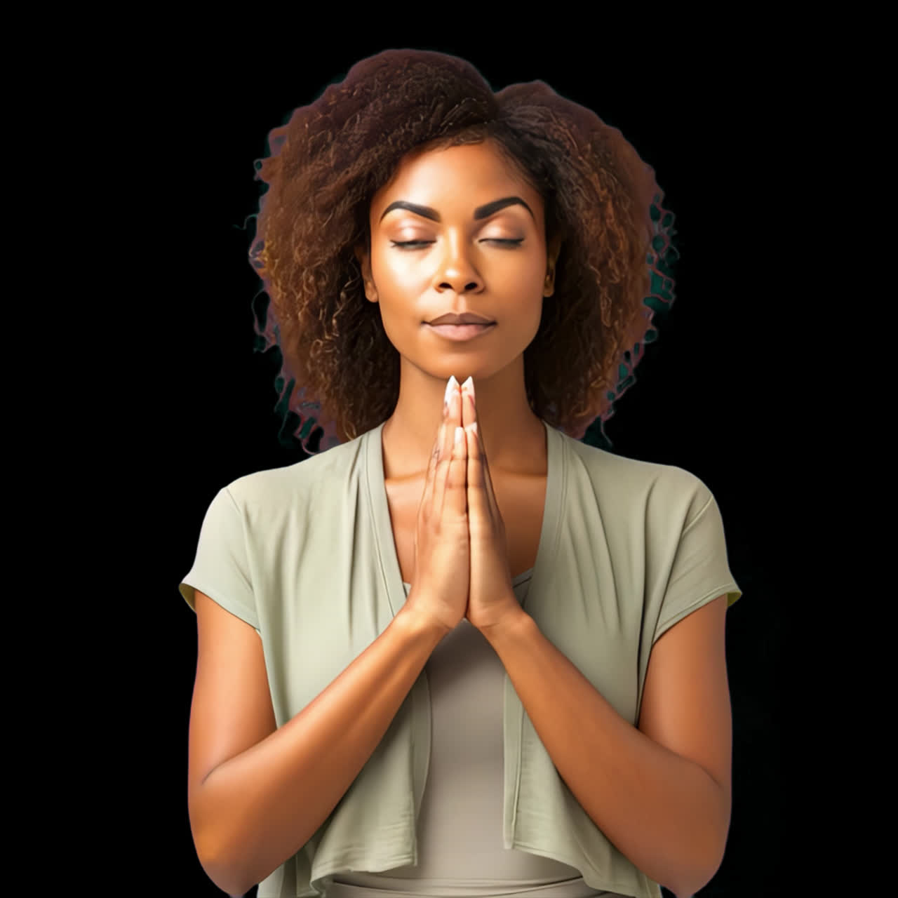 Peaceful meditation woman portrait animation isolated asset, transparent 4K video, alpha channel
