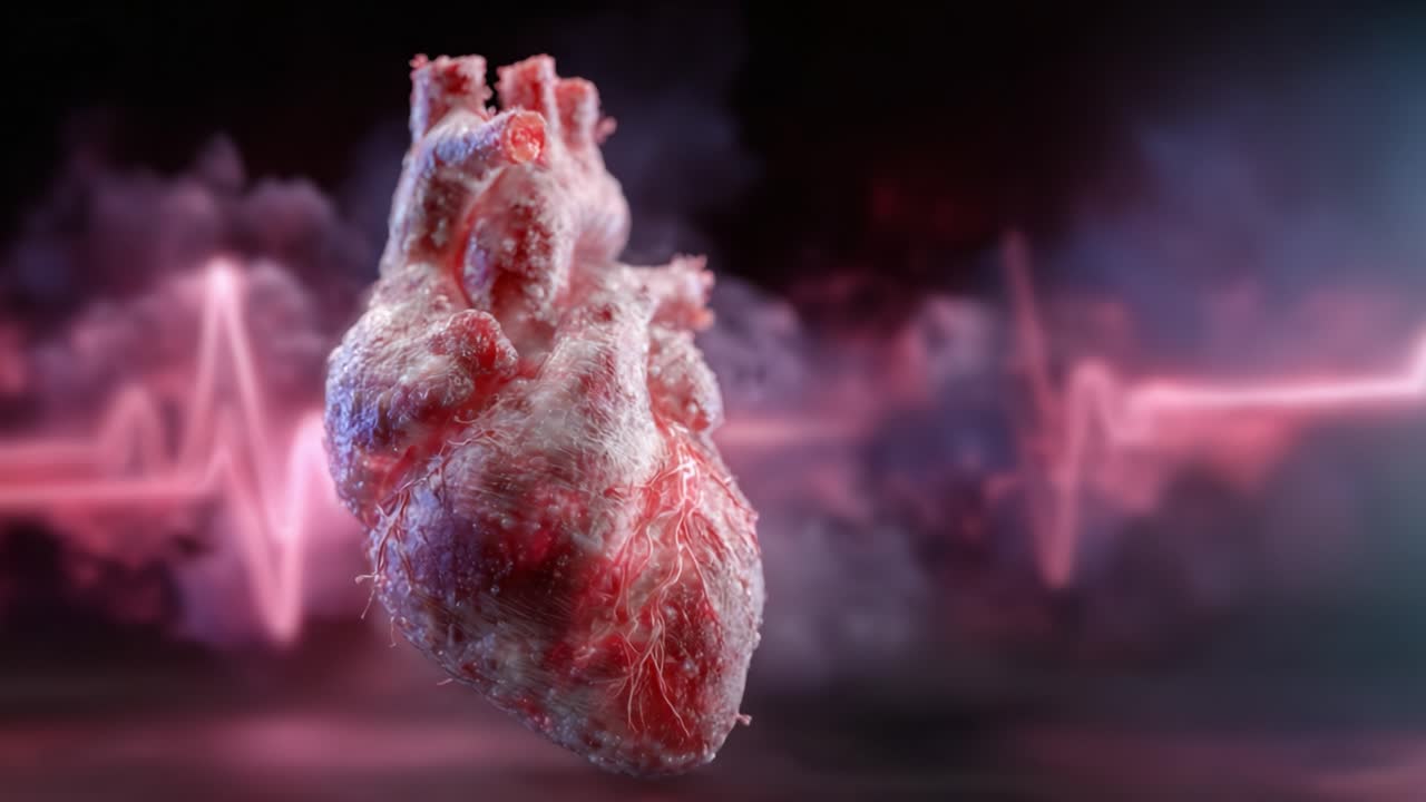 An Artistic Representation of a Heart Surrounded by Atmospheric Effects with a Pulsating Electrocardiogram Line Symbolizing Life and Vitality