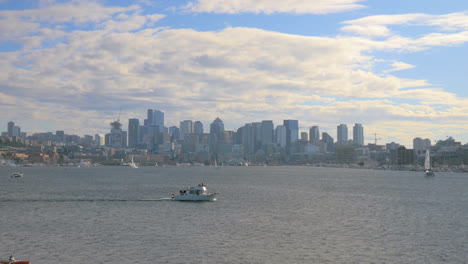 a boat on lake union on a spring day in seattle, wa
