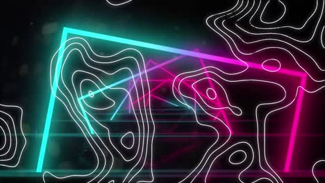 animación de cuadrados de neón e isohipses sobre fondo negro