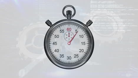animación del temporizador sobre el procesamiento de datos y las ruedas dentadas sobre fondo blanco