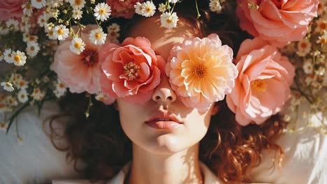 woman with flowers on her face