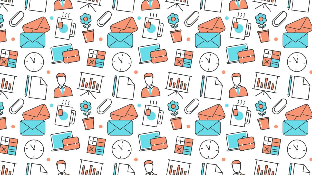 modern seamless texture background of flat office, work tools icons