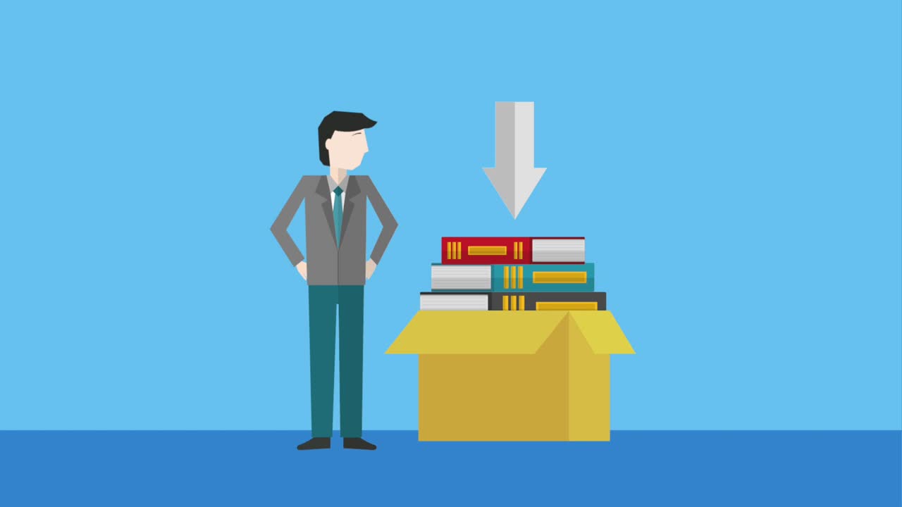 businessman cardboard box filled books down