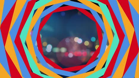 animación del patrón de neón sobre las luces de la ciudad fuera de foco
