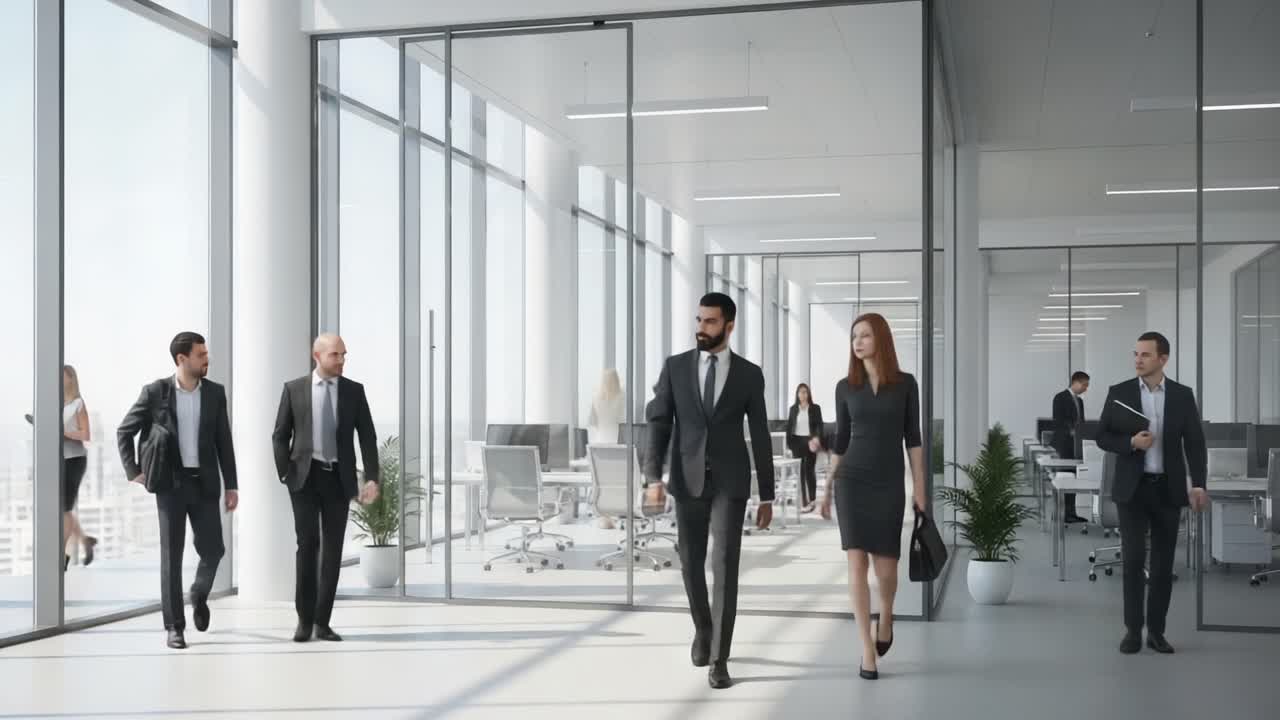 A Professional Gathering in a Modern Office Environment: Business Attire and Collaboration among Colleagues in a Contemporary Workspace