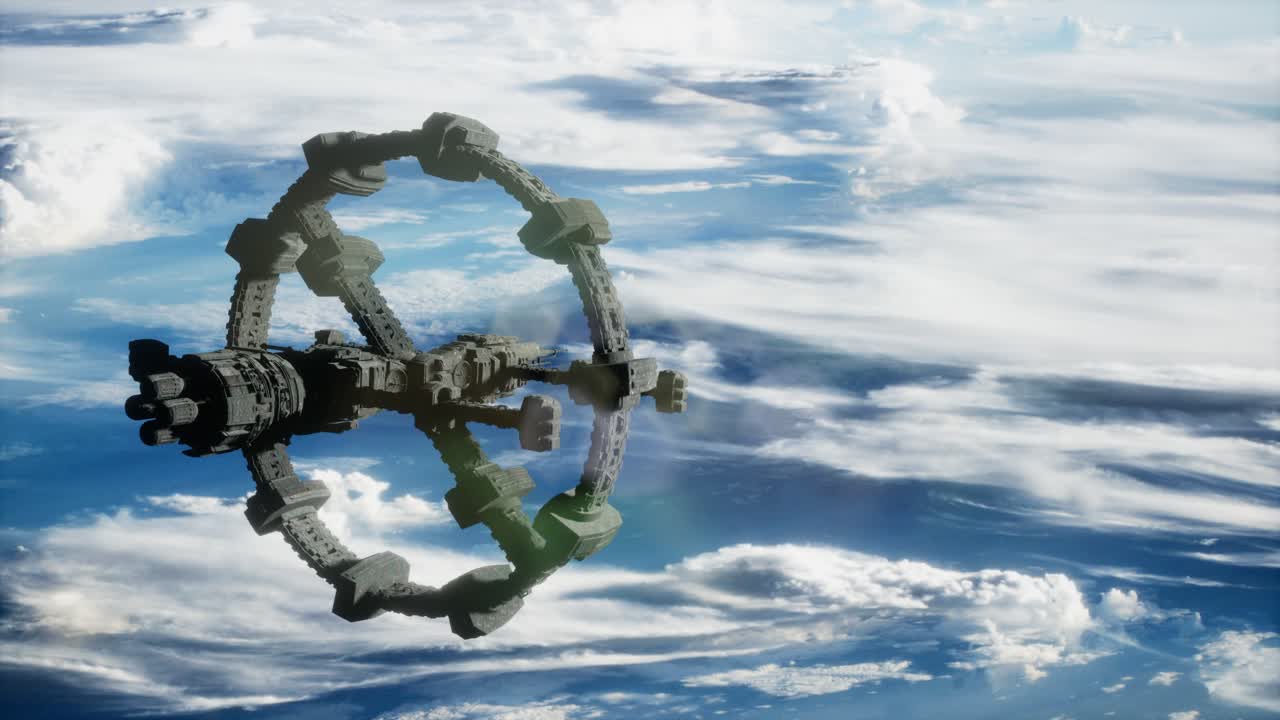 지구와 외계 우주 정거장 iss