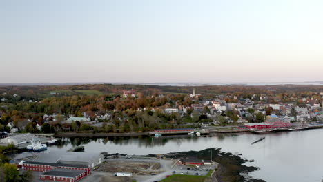 peaceful evening aerial landsccape of colonial luneburg town, nova scotia, canada