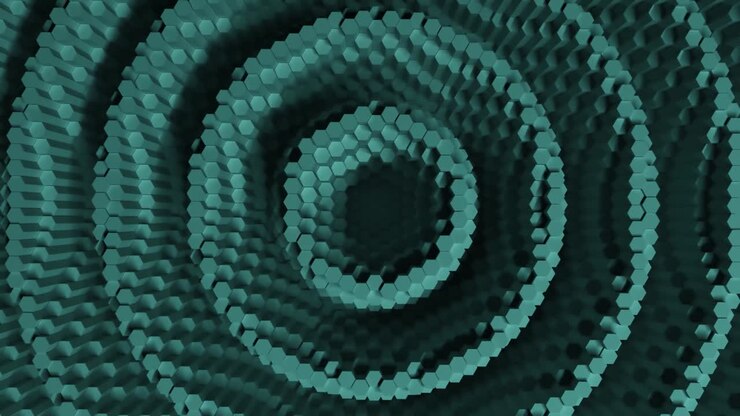 Abstract hexagon with offset effect. Animation of green pure hex rings. Abstract background for a business presentation. Seamless loop of 4k 3d rendering.
