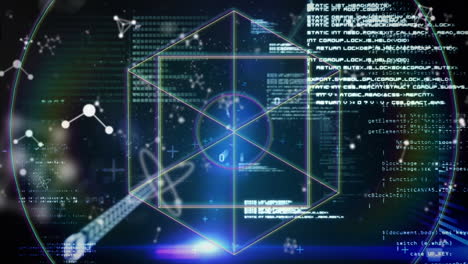 animación del procesamiento de datos sobre un fondo oscuro