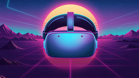 vr headset in a synthwave landscape