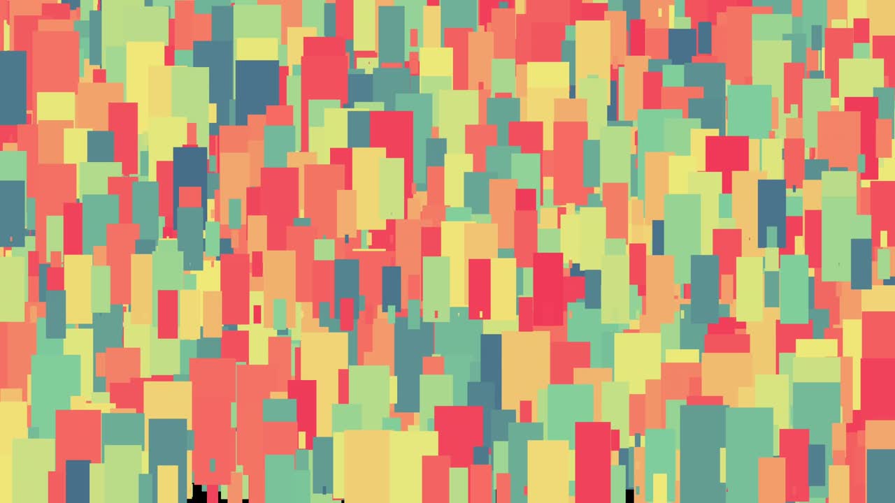 patrón de rectángulos abstractos coloridos con movimiento aleatorio y de onda. animación. fondo de fiesta feliz y divertido en dulces dulces amarillos y azules, bucle sin costuras