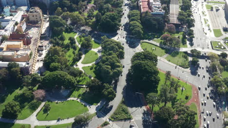 AERIAL---Recoleta-and-its-Cemetery,-Buenos-Aires,-Argentina,-wide-circle-pan