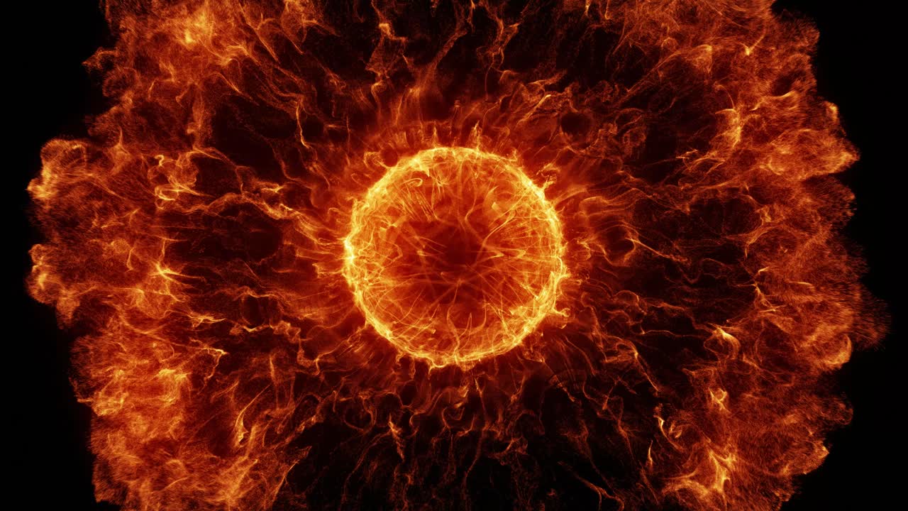 Esplosione astratta di energia infuocata che si espande e si dissolve