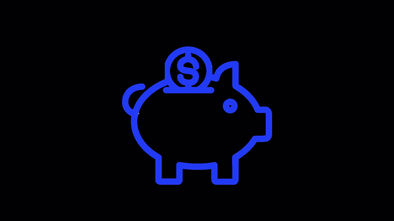 Animated Blue Piggy Bank Icon with Dropping Dollar Coins