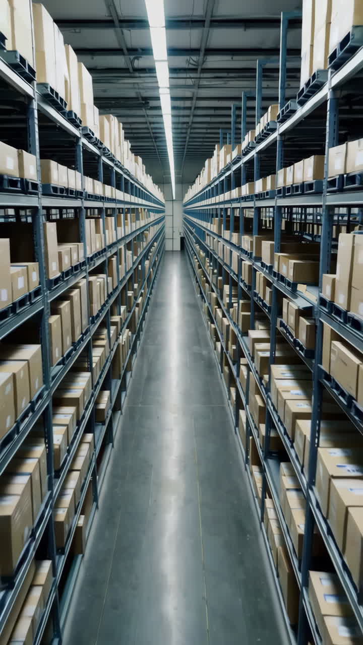 Warehouse Interior with Pallet Racks and Boxes