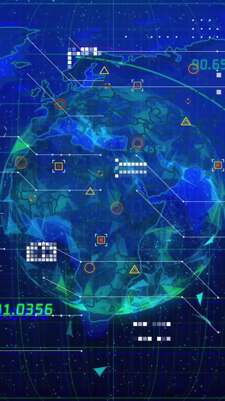 Animation of world map with data processing over globe
