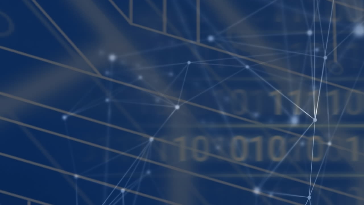 Animation of networks of connections and data processing over blue background
