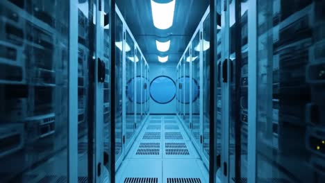 explore the interior of a state-of-the-art data center featuring rows of servers within glass enclosures. bright lights illuminate the organized layout, highlighting advanced technology.