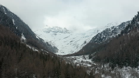 Jib-über-Bäume-In-Einem-Wunderschönen-Tal-Im-Winter