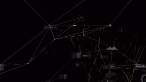 animation of networks of connections over biracial male basketball player at gym