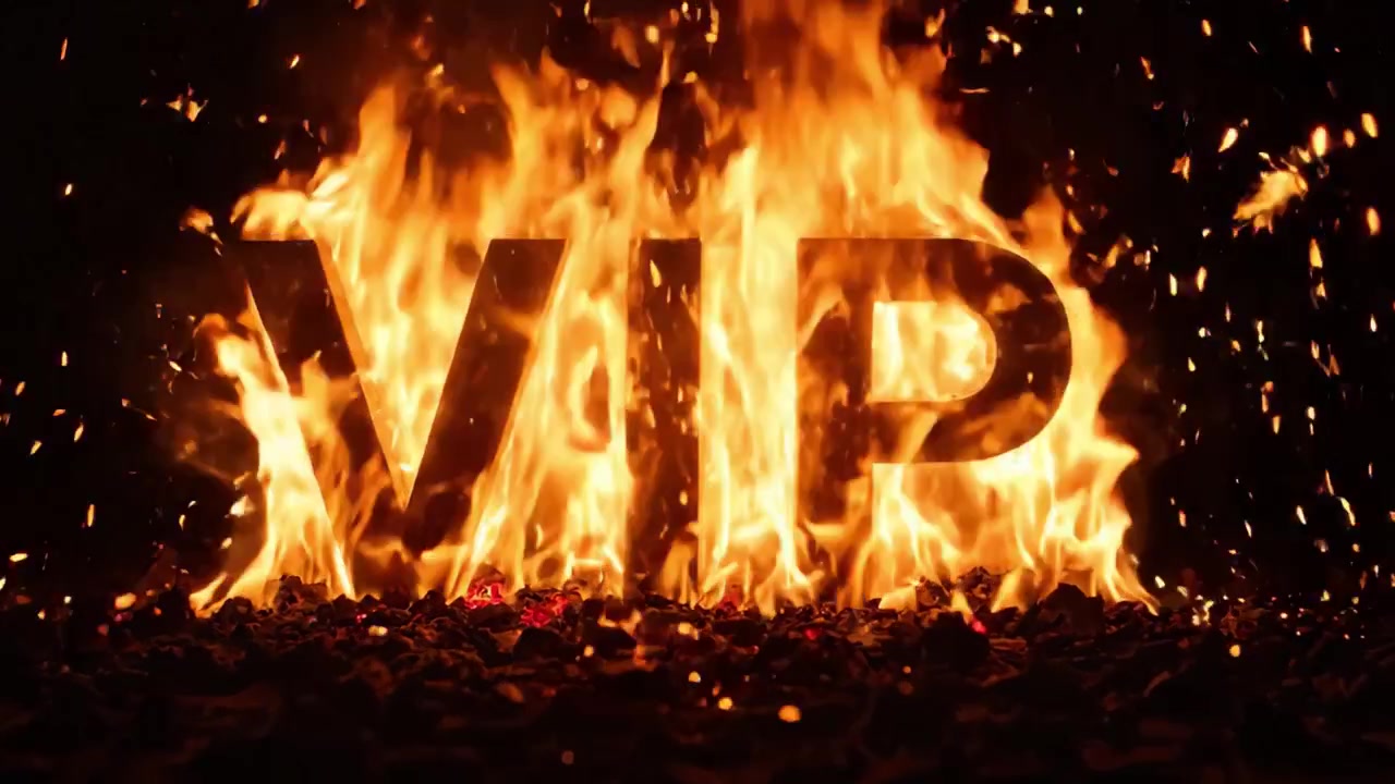 En fængslende transformation: Udviklingen af flammende bogstaver fra mørke til intense flammer med det dristige VIP-skilt