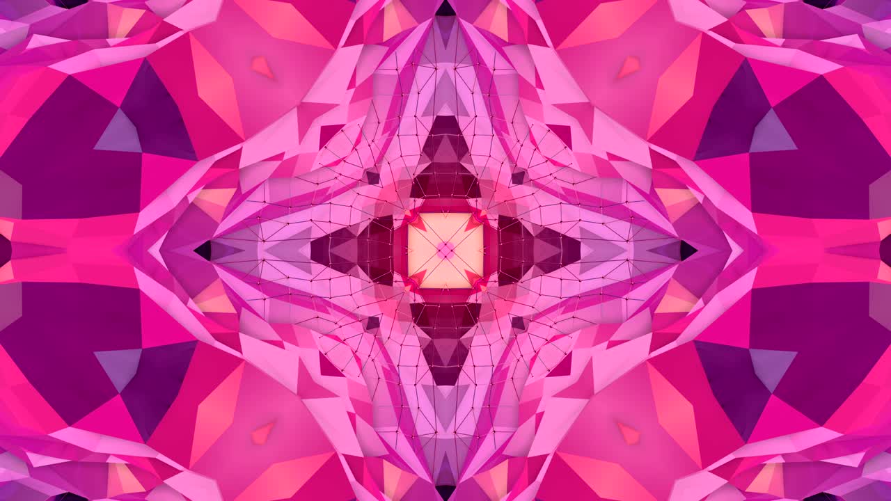 fondo abstracto geométrico rojo bajo como un efecto de vidriera o caleidoscopio en movimiento en 4k. animación 3d de bucle, imágenes sin costuras en el popular estilo bajo de poli. v21