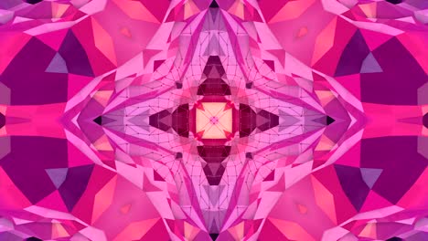 fondo abstracto geométrico rojo bajo como un efecto de vidriera o caleidoscopio en movimiento en 4k. animación 3d de bucle, imágenes sin costuras en el popular estilo bajo de poli. v21